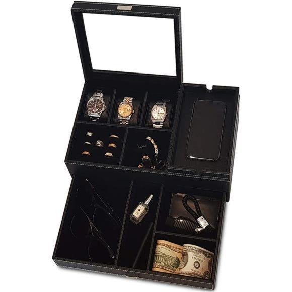 Mens Dresser Valet Organizer with Charging Station, Nightstand Drawer Tray - Picture 1 of 7